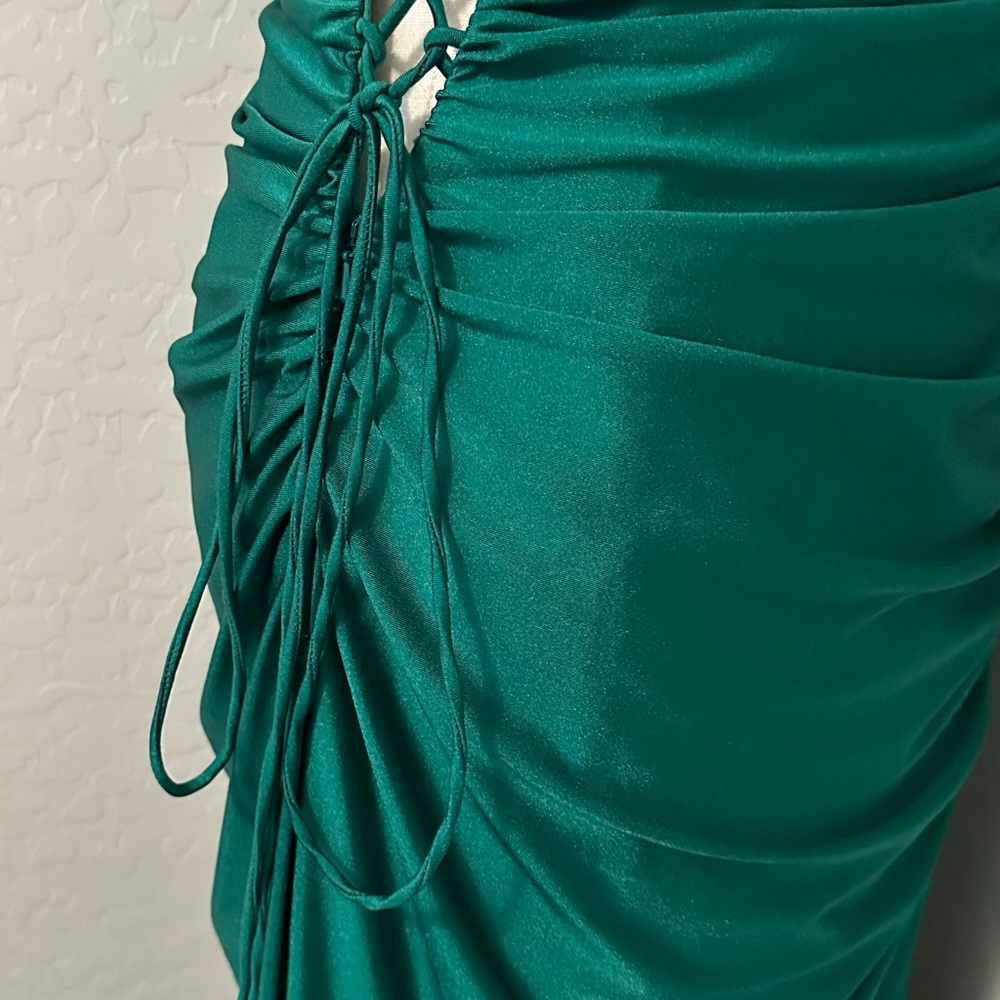 NEW JOVANI SZ 12 EMERALD GREEN SATIN CORSET LACE UP FORMAL EVENING GOWN - Picture 13 of 16